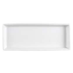 Rectangular white ceramic plate on a white background
